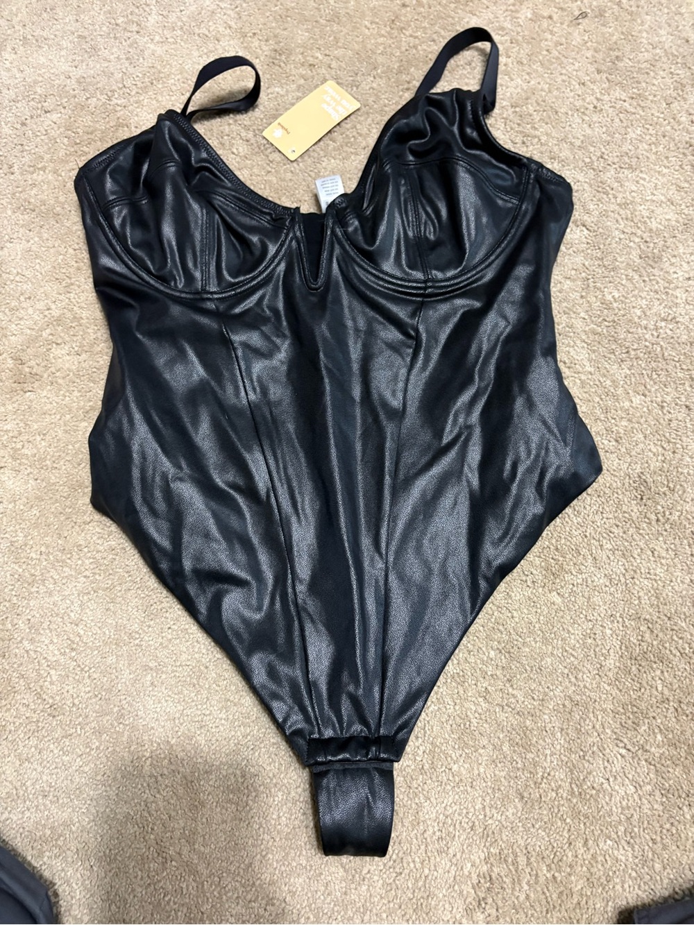 Sleek Black Faux Leather Shapewear Bodysuit